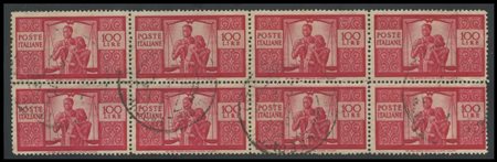 Republic, 1945, 100L. "Democratica" perforated 14x13 3/4 N.565/I in blocks of...