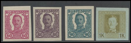 Austria, 1918, Austria-Hungary, 14 non issued test prints. Not perforated....