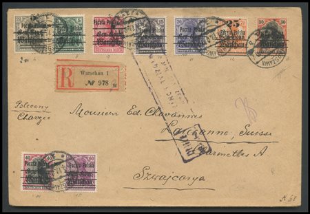 Poland, 1919. Letter from Warsaw to Lausanne posted through nine valuables...