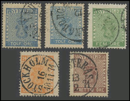 Sweden, 1855, N.2, 2a, 6, 9, 10 used. Good quality.