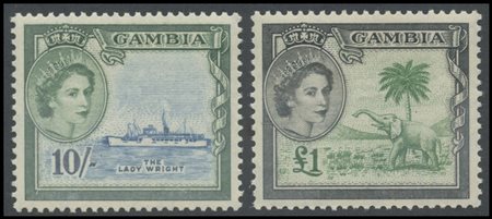 British Commonwealth, Gambia, 1953. N.171/185 and 193/205. Two series of...