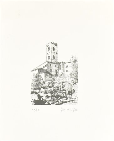 F. Franchini CASTELLO incisione su carta, battuta cm 18x14, su foglio cm...