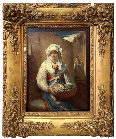 Jean-François Portaels (Vilvoorde  3 aprile 1818-Schaerbeek 8 febbraio 1895)  - Ragazza in abiti popolari con vaso di fiori