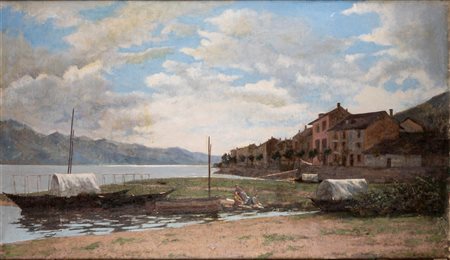 Guido Bertarelli (Milano 1886-?)  - Lavandaie sul lago di Como