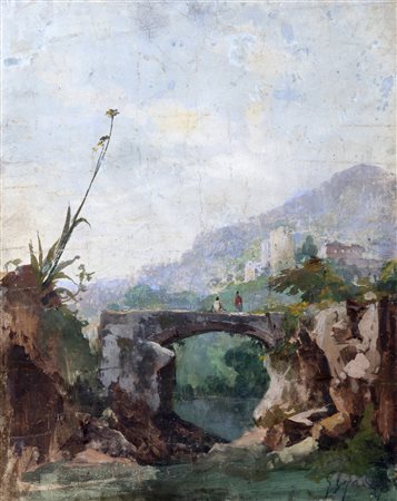 Giacinto Gigante (Napoli 1806-1876)  - Sul ponte