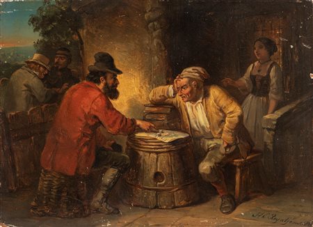 Henricus Engelbert Reyntjens (Olanda 1817-1900)  - La partita a dadi, 1860