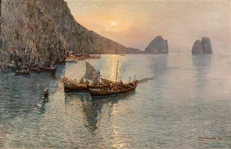 Fausto Pratella (Napoli 1888-1946)  - "Capri, i faraglioni dalla piccola marina", 1926