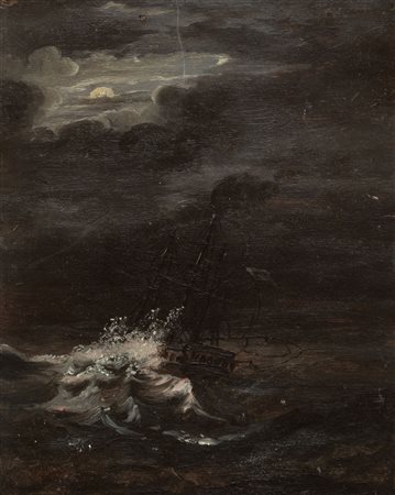 Salvatore Fergola (Napoli 1799-1874)  - Notturno con veliero in navigazione