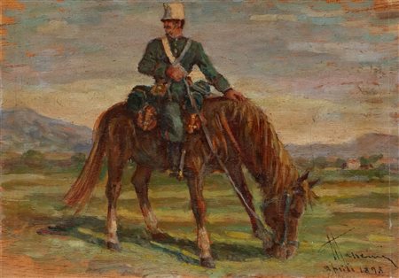 Francesco Mancini (Napoli 1830-1905)  - Soldato a cavallo, 1893