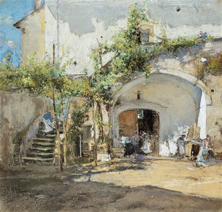 Giuseppe Casciaro (Ortelle 1863-Napoli 1945)  - “Cortile del Vomero Vecchio”, 1902