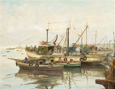 Antonio Martucci (Napoli 1934)  - Barche di pescatori nel golfo di Napoli