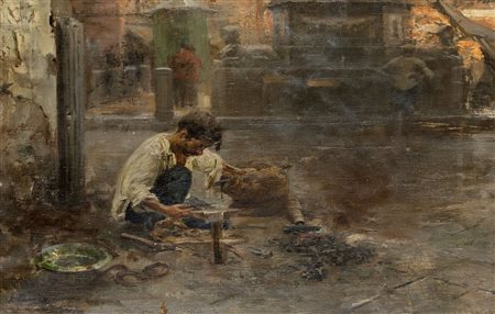 Giovanni Panza (Miseno 1894-Napoli 1989)  - Napoli, maniscalco al lavoro in piazza del Mercato