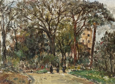 Guido Casciaro (Napoli 1900-1963)  - Napoli, a passeggio nella villa, 1946