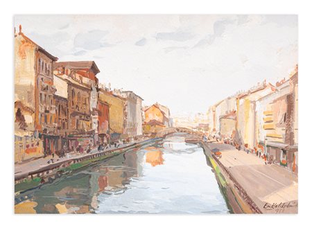 EMILIO KALCHSCHMIDT (1902-1983) - Naviglio milanese, 1972