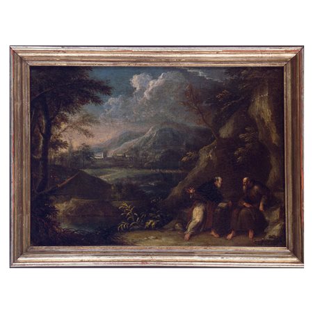 Pier Francesco Mola (Coldrerio 1612 – Roma 1666), ambito di, Paesaggio con due Santi in conversazione