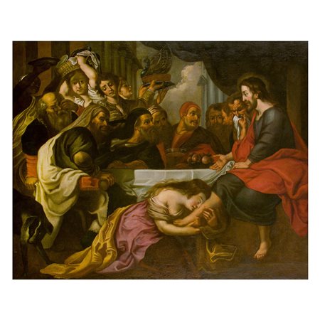 Jacob Andries Beschey (Anversa, 1710 – 1786) copia da, Maria Maddalena lava i piedi di Cristo