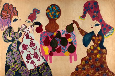 MAHIEDDINE BAYA, Femmes et enfants autour d'une petite table, c. 1950