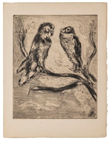 MARC CHAGALL, L'Aigle et le hibou - Dalla serie Les Faibles de la Fontaine (1927-30)