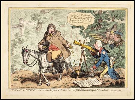 James Gillray (1756-1815): BEGGING NO ROBBERY;-I.E.- VOLUNTARY CONTRIBUTION;-OR-JOHN BULL ESCAPING A FORCED LOAN