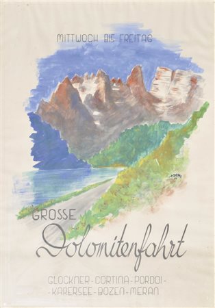 Monogrammist "Sch" Bozzetto per manifesto "Große Dolomitenfahrt, 1955;-...