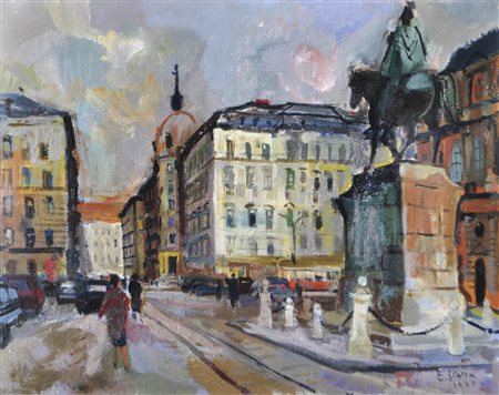 Ernst Schrom (Wien/Vienna 1902 - 1969) Piazza Schwarzenberg a Vienna,...
