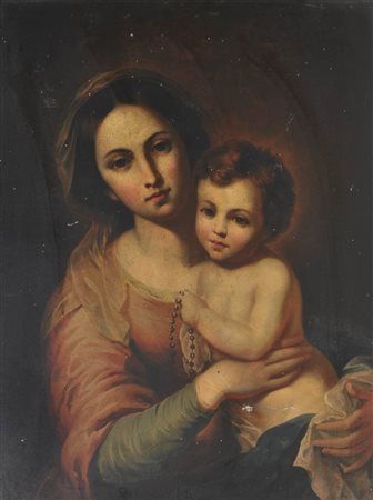 Nach italienischem Barockmaler Madonna con bambino;Oleografia, 78 x 58 cm,...