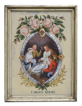 Anonym/Anonimo "Christi Geburt", XIX sec.;Pittura dietro vetro, 37,5 x 27 cm,...