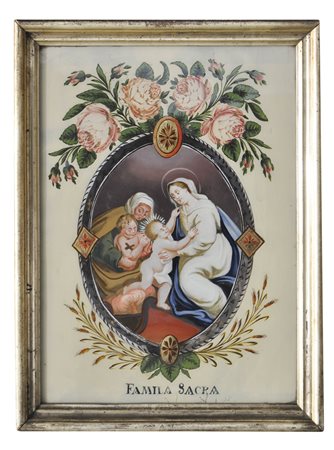 Anonym/Anonimo "Famiglia Sacra", XIX sec.;Pittura dietro vetro, 37,5 x 27 cm,...