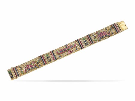 Bracciale Retour d'Egypte con diamanti, rubini, zaffiri e smeraldi taglio cabochon