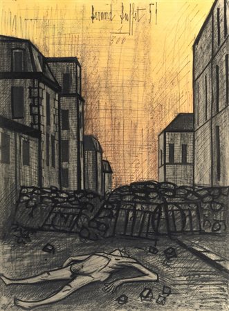 Bernard Buffet (Parigi  1928-Tourtour 1999)  - Uomo disteso, 1954