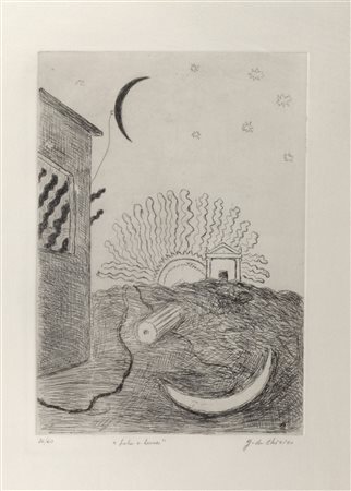 Giorgio de Chirico (Volos 1888-Roma 1978)  - Sole e luna, 1970