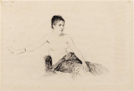 Giuseppe De Nittis (Barletta 1846-Saint-Germain-en-Laye 1888)  - Femme nue a mi corps, 1880 ca. 