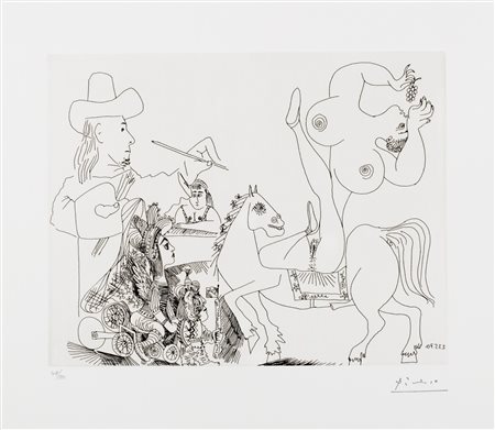 Pablo Picasso (Malaga 1881-Mougins 1973)  - Pittore e circo, 1970