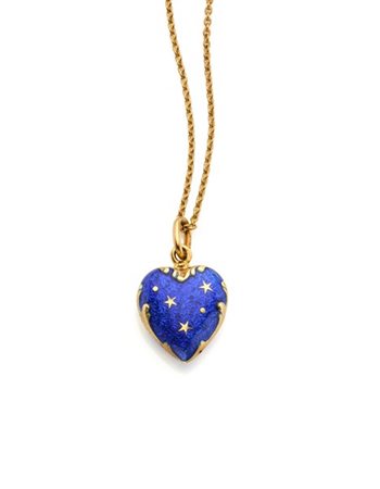 FABERGÉ
Pendente a cuore in oro giallo e smalto blu con catenina di cm 42 circa