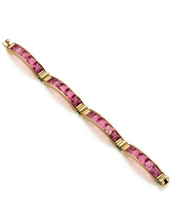 BULGARI
Bracciale modulare in oro giallo con tormaline rosa carrè rifinito con