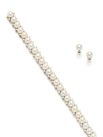 Demi-parure in oro bianco e perle coltivate composta da bracciale di cm 17,5 ci