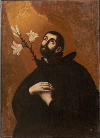 Maestro spagnolo del XVII secolo. "Sant'Antonio". Olio su tela. Cm 108x78.