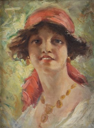 VINCENZO IROLLI (Napoli 1860 - 1949) "Ritratto di donna". Olio su tela. Cm...