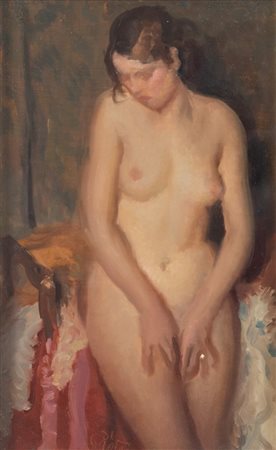 ALFREDO PROTTI (Bologna 1882 - 1949) "La prima posa", 1931. Olio su tavola....