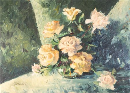 GIOVANNI MARCHINI (Forlì 1877 - 1946) "Rose". Olio su tavola. Cm 50x70. Opera...