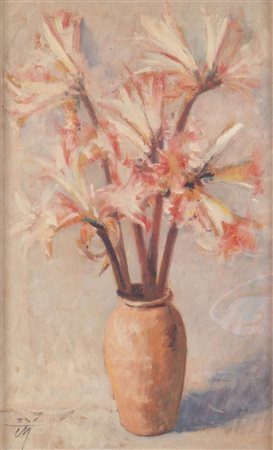 CORRADO MICHELOZZI (Livorno 1883 - 1965) "Vaso di fiori". Olio su tavola. Cm...