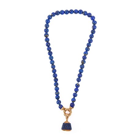 COLLANA in lapis, susta in oro giallo 18 KT e perla mabè