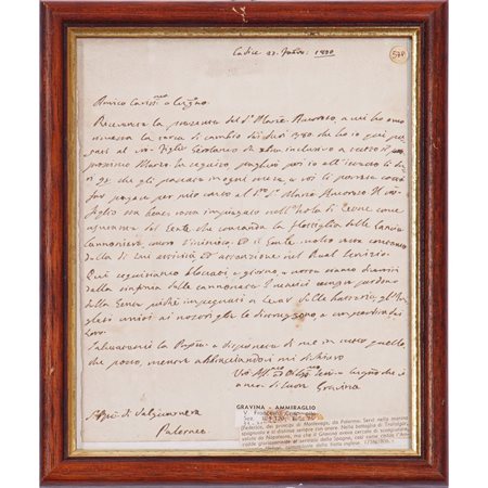 LETTERA AUTOGRAFA DELL’ AMMIRAGLIO GRAVINA