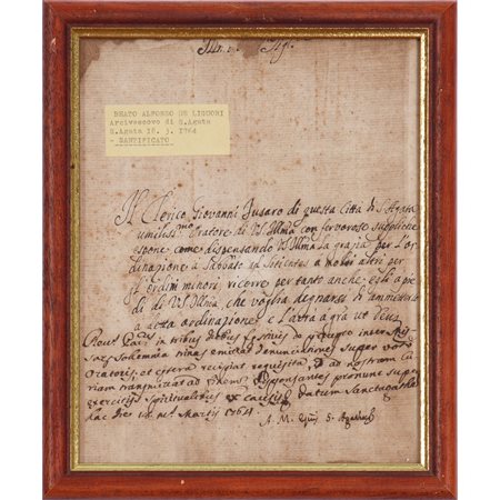 LETTERA AUTOGRAFA  del Santo Alfonso Maria De’ Liguori