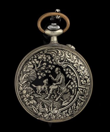 Orologio da tasca in argento niellato - DIOGENE, Parigi