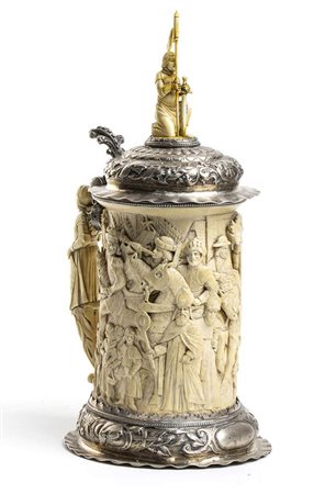 Tankard tedesco in argento
e avorio - Augsburg XVII secolo, maestro argentiere, ULRICH BOAS