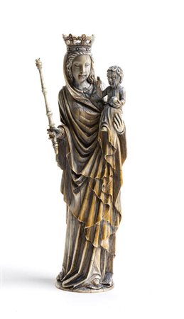 Scultura gotica tedesca raffigurante madonna con bambino - XV secolo