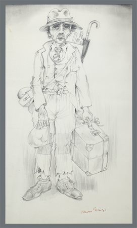 Bruno Caruso (Palermo 1927-Roma 2018)  - Uomo con cappello e valigia