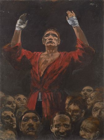 Alberto Sughi "Pugile vittorioso" 1971
olio su tela
cm 100x75,5
Firmato e datato