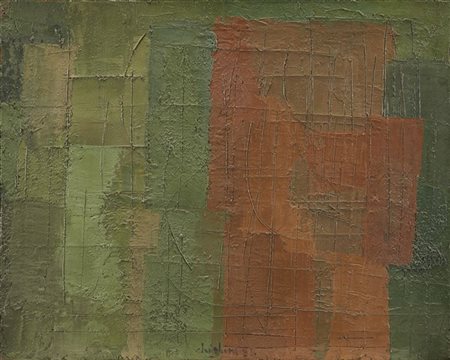 Alfredo Chighine "Forma rossa e fondo verde" 1958
olio su tela
cm 65x81
Firmato
